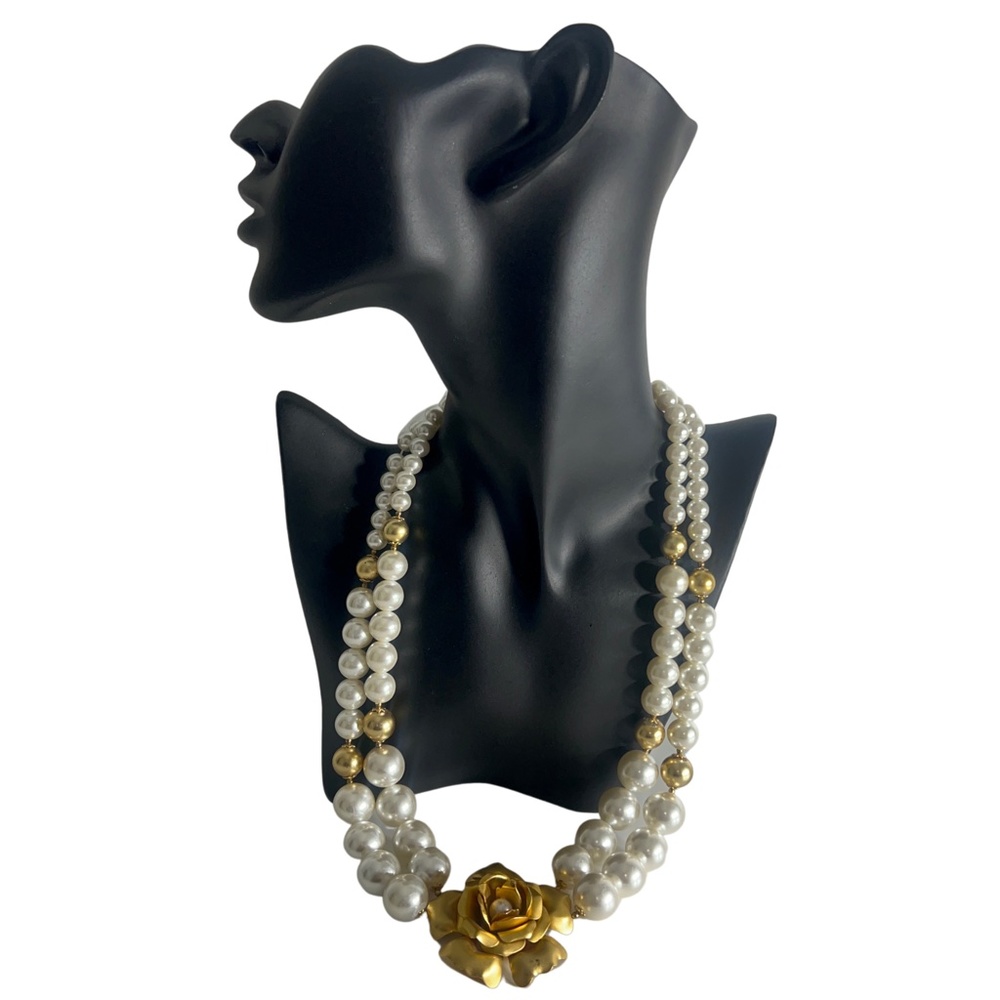 Vintage Double Strand Statement Faux Pearl Rose N… - image 1